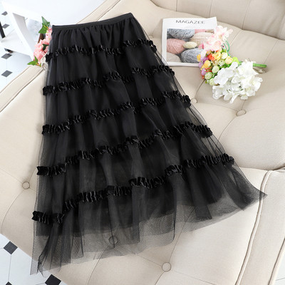 Fusta lunga de dama cu talie inalta si tul in mai multe culori