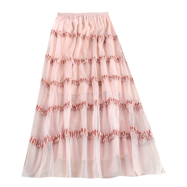 Fusta lunga de dama cu talie inalta si tul in mai multe culori