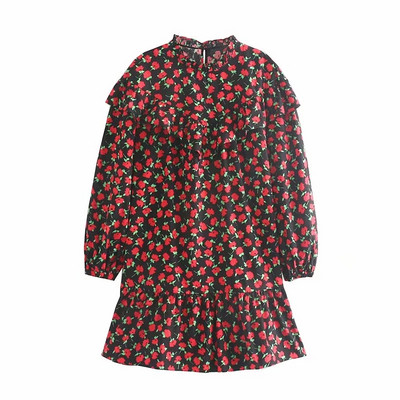 Aktuális női ruha virágos motívumokkal - fekete színű