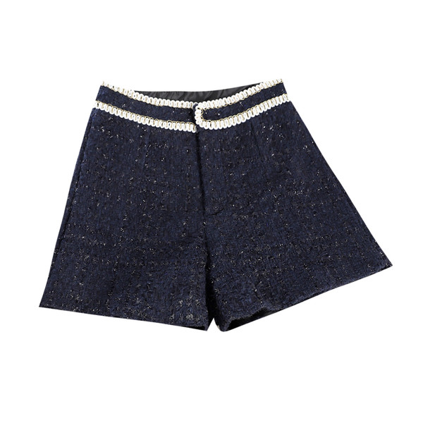 Pantaloni scurti eleganti de dama cu talie inalta in negru, alb si albastru