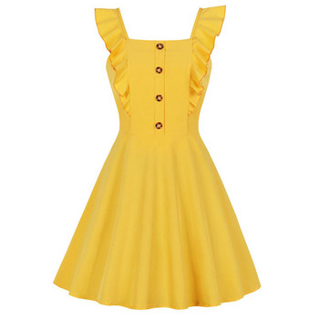 Rochie scurta de dama casual cu bretele subtiri de culoare galbena