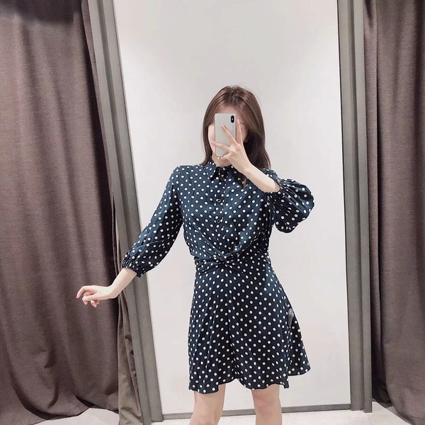 Rochie de dama model nou cu guler clasic - culoare albastra