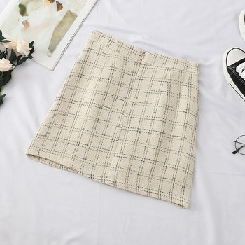 Fusta de dama in trei culori cu nasturi si talie inalta