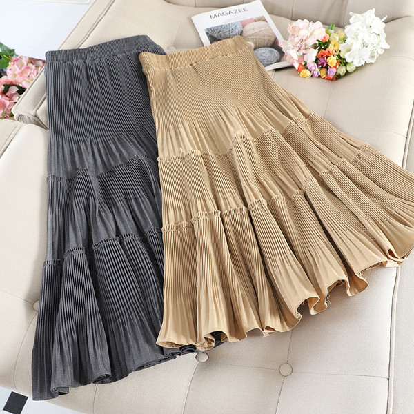 Fusta lunga de dama cu talie inalta in patru culori