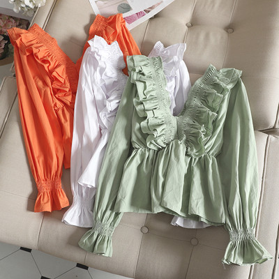 Стилна дамска блуза с дълъг ръкав и V-образно деколте в различни цветове