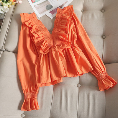 Bluză de damă elegantă cu mâneci lungi și decolteu în V în diferite culori