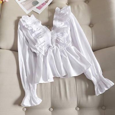 Bluză de damă elegantă cu mâneci lungi și decolteu în V în diferite culori