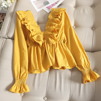 Bluză de damă elegantă cu mâneci lungi și decolteu în V în diferite culori