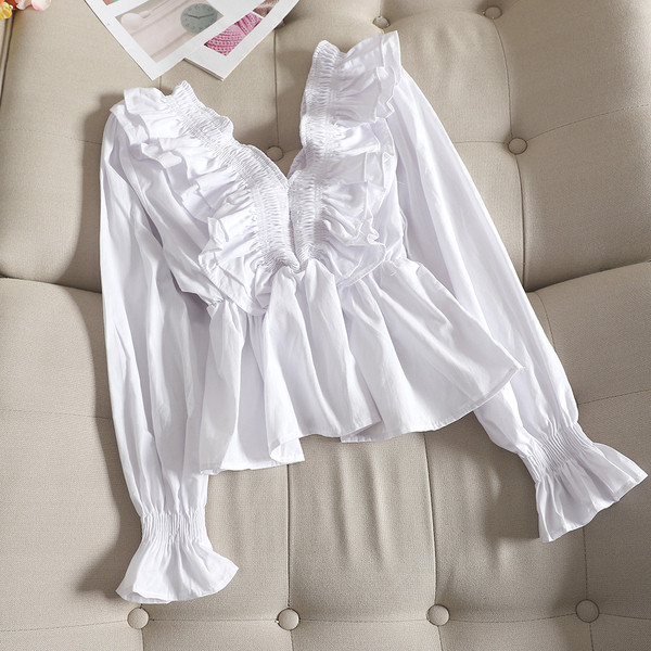 Bluză de damă elegantă cu mâneci lungi și decolteu în V în diferite culori