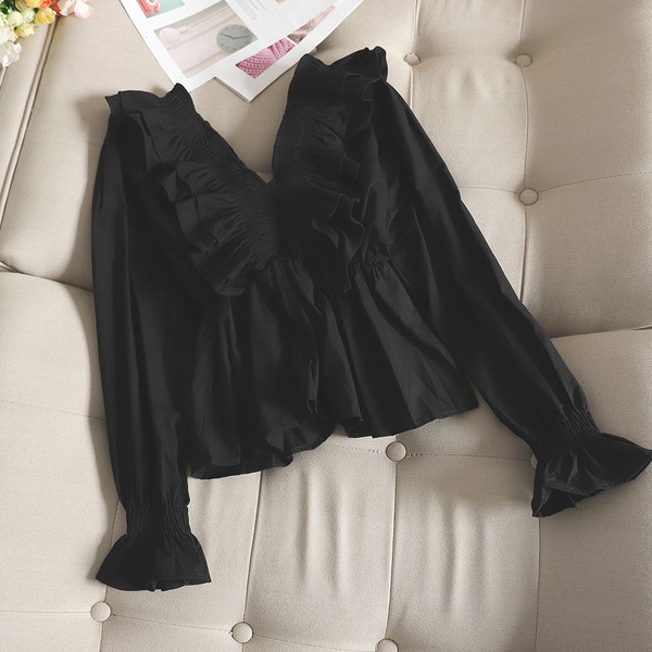 Bluză de damă elegantă cu mâneci lungi și decolteu în V în diferite culori