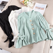 Modern női ing, ujján gombokkal, nyakkendőkkel több színben