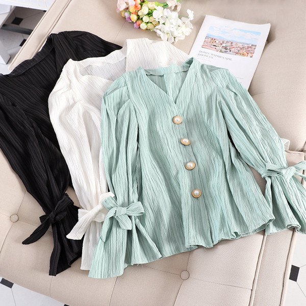 Modern női ing, ujján gombokkal, nyakkendőkkel több színben