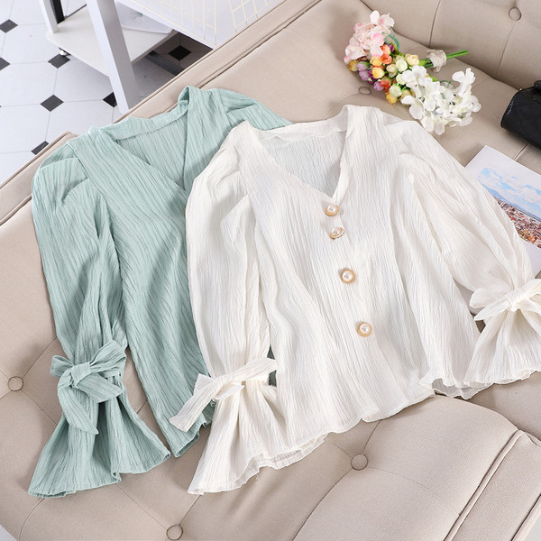 Modern női ing, ujján gombokkal, nyakkendőkkel több színben