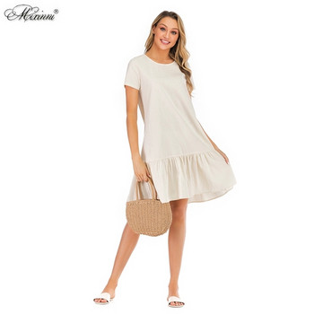 Rochie casual de dama cu maneci scurte si decolteu O in alb