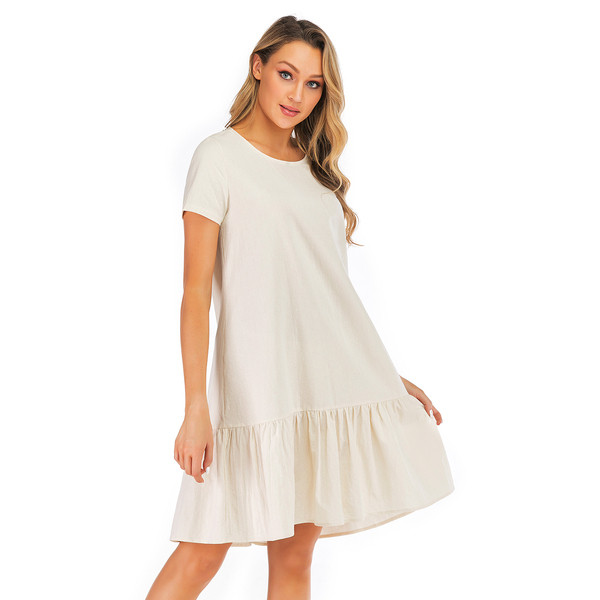 Rochie casual de dama cu maneci scurte si decolteu O in alb