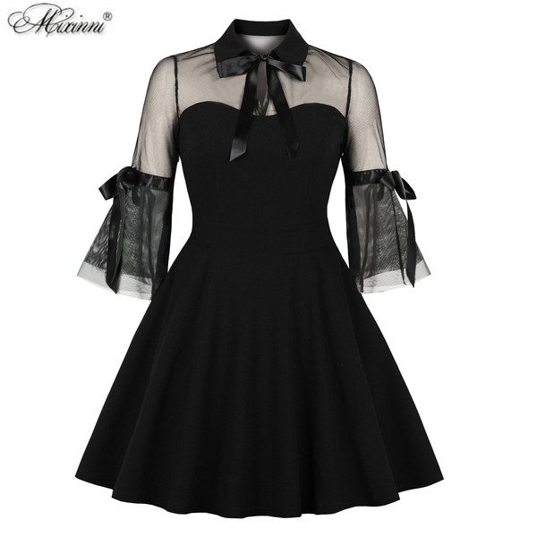 Rochie scurta eleganta de dama cu guler clasic in negru