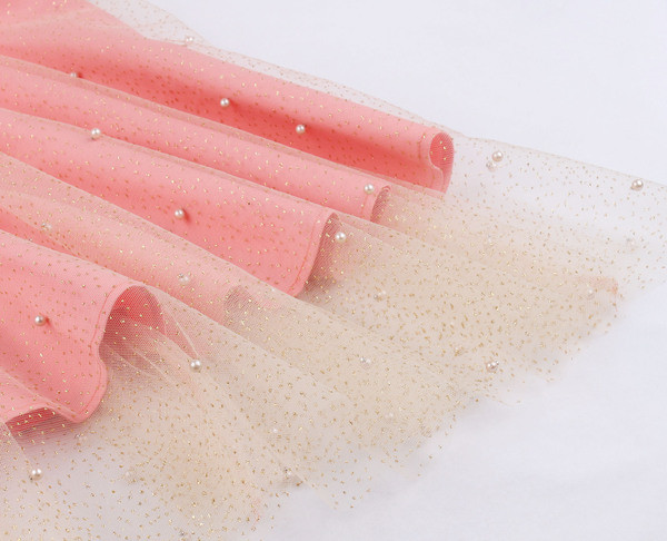 Rochie eleganta de dama cu bretele late si perle in roz