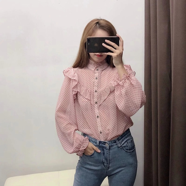 Új modell női ing rózsaszín és zöld mintával