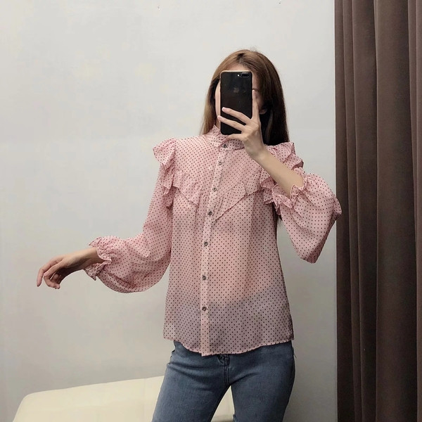 Új modell női ing rózsaszín és zöld mintával