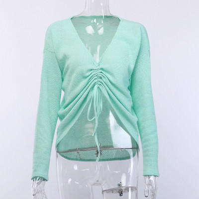 Modern női pulóver V-nyakú, fűzős fehér és kék színben