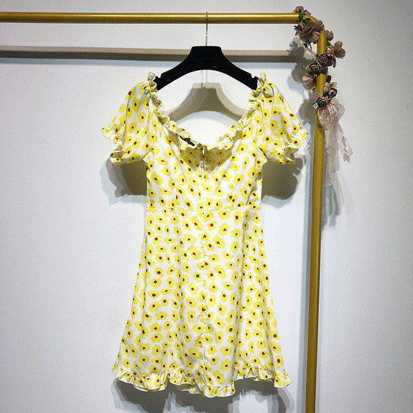 Rochie scurta casual de dama in doua culori - alb si galben