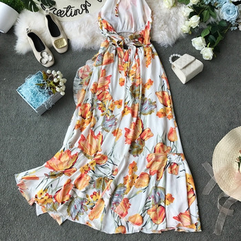 Stílusos női hosszú, virágmintás ruha