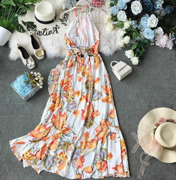 Stílusos női hosszú, virágmintás ruha