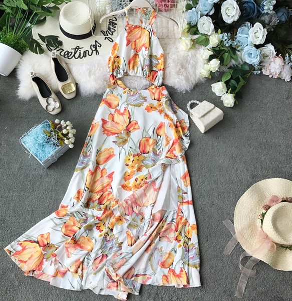 Stílusos női hosszú, virágmintás ruha