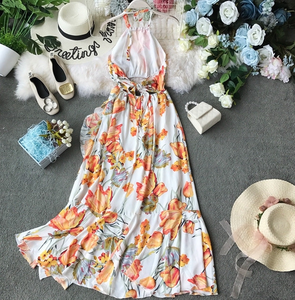 Stílusos női hosszú, virágmintás ruha