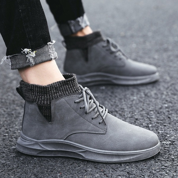 Férfi öko-bőr csizma fekete, barna és szürke színben