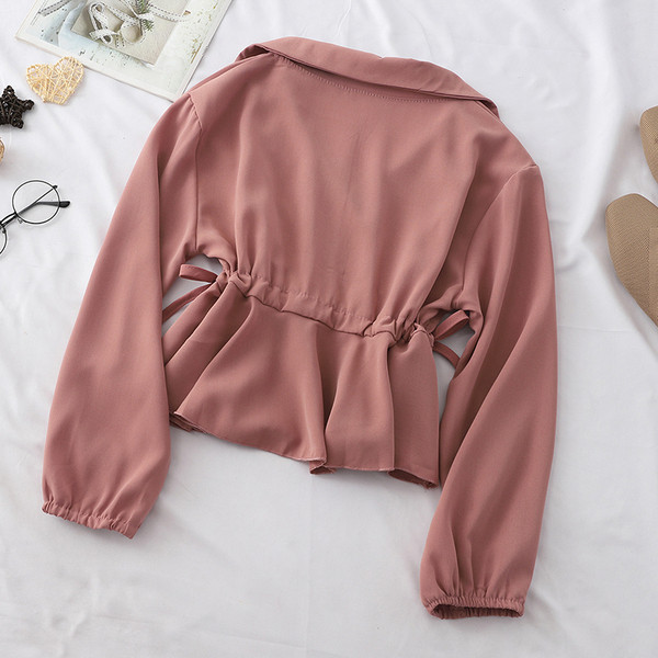 Cămașă modernă de damă cu șireturi - în mai multe culori