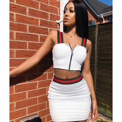 Modern női szett két részből álló felső + szoknya több színben