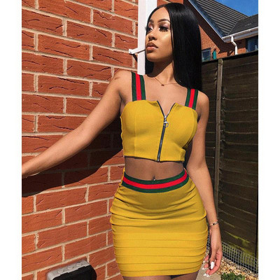 Modern női szett két részből álló felső + szoknya több színben