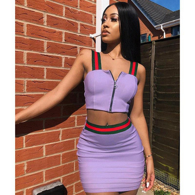 Modern női szett két részből álló felső + szoknya több színben