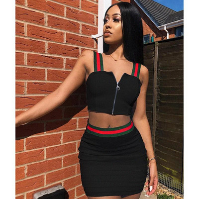 Modern női szett két részből álló felső + szoknya több színben