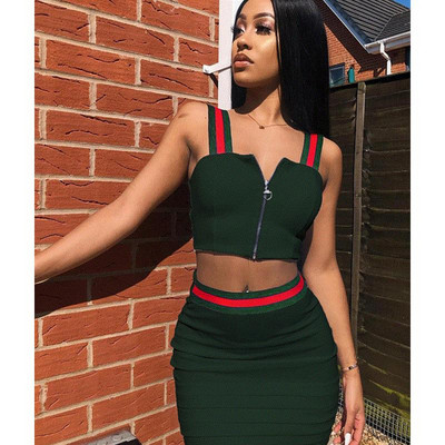 Modern női szett két részből álló felső + szoknya több színben