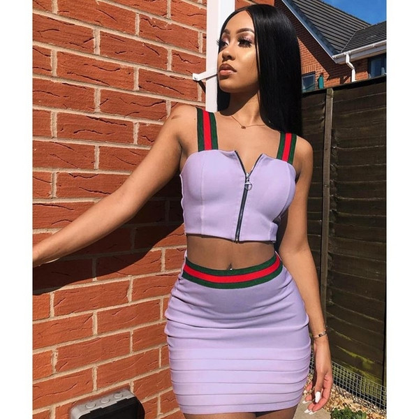 Modern női szett két részből álló felső + szoknya több színben