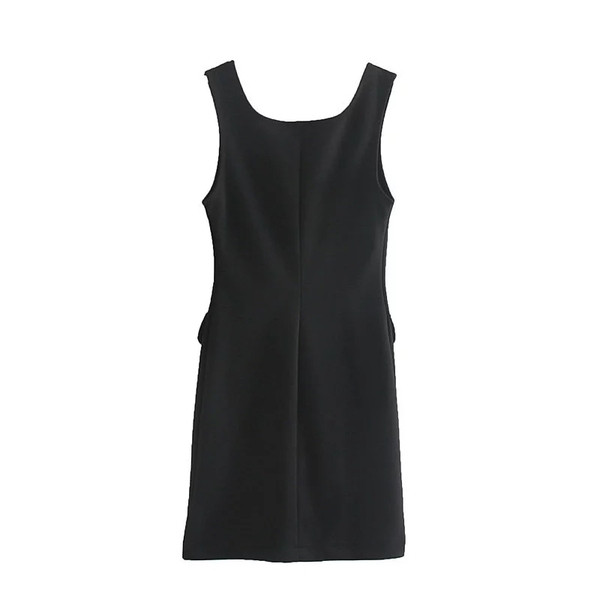 Aktuális női ruha gombokkal, fekete színben