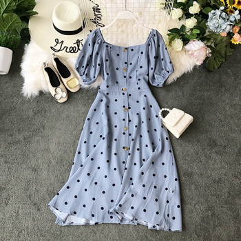 Rochie de dama moderna cu buline de culoare albastra