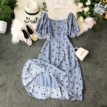 Rochie de dama moderna cu buline de culoare albastra