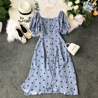 Rochie de dama moderna cu buline de culoare albastra