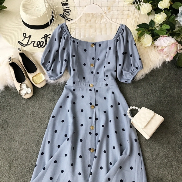 Rochie de dama moderna cu buline de culoare albastra