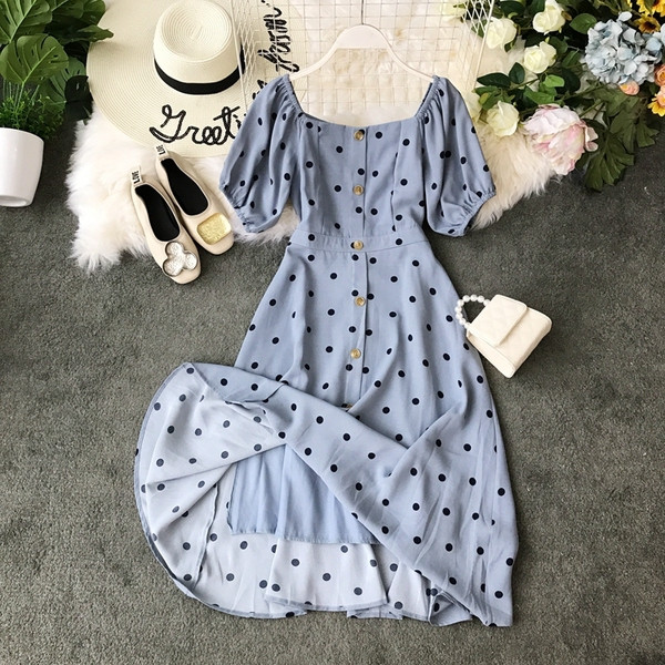 Rochie de dama moderna cu buline de culoare albastra