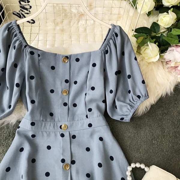 Rochie de dama moderna cu buline de culoare albastra