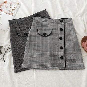 Kockás női szoknya két színben, gombokkal, magas derékkal