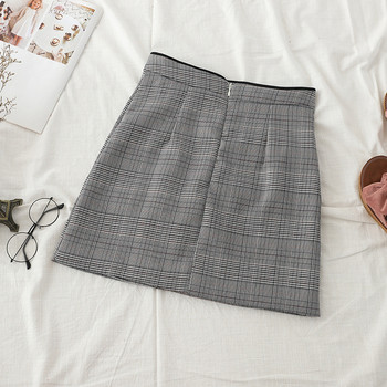 Kockás női szoknya két színben, gombokkal, magas derékkal