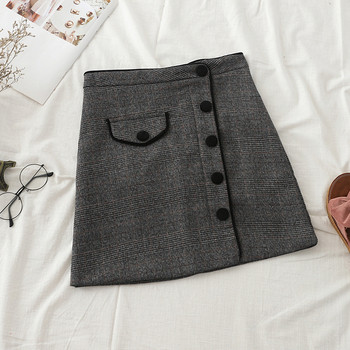 Kockás női szoknya két színben, gombokkal, magas derékkal