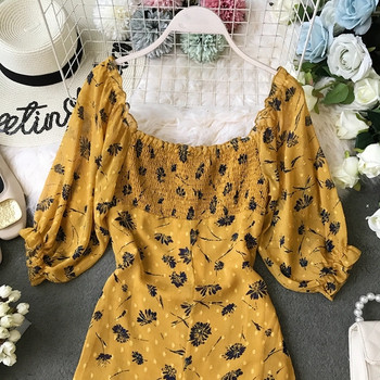 Rochie de dama actuala in galben cu model floral