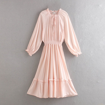 Rochie lunga cu talie elastica si maneci lungi