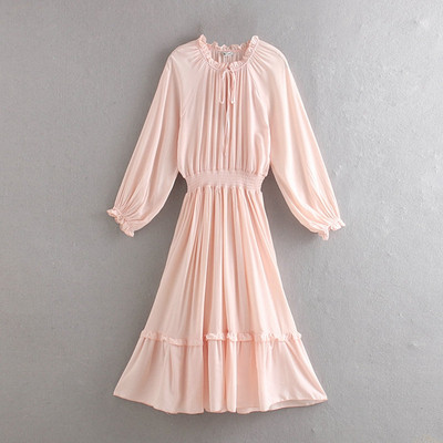 Rochie lunga cu talie elastica si maneci lungi